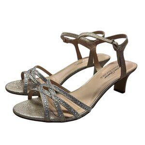 American Glamour Badgley Mischka Vera Gold Glitter High Heel Sandal Shoes SIZE 8